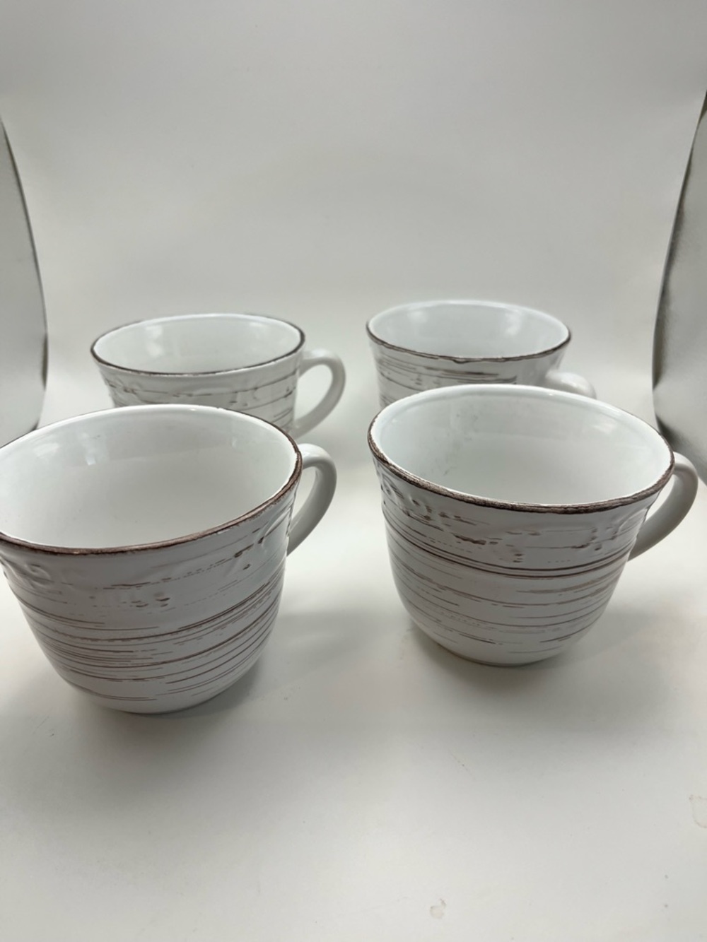 Pfaltzgraff White Mugs with Brown Distressed Rim - Set of 4